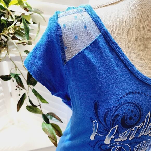 HARLEY DAVIDSON LACE BACK BLUE TEE SIZE LARGE - Picture 3 of 7